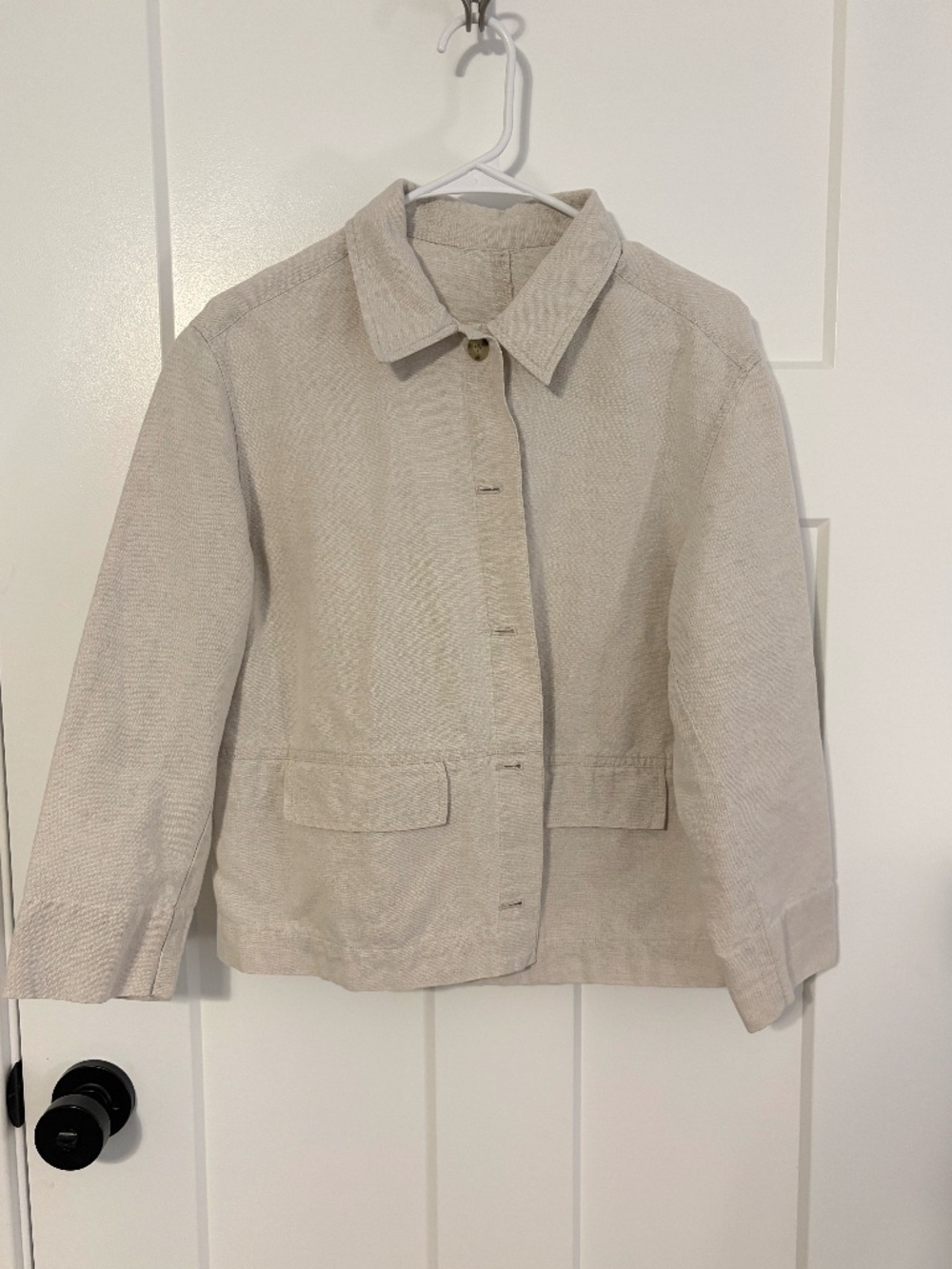 Vintage Jones New York 100% Linen Jacket Women Oatmeal Chore Utility Shacket LG